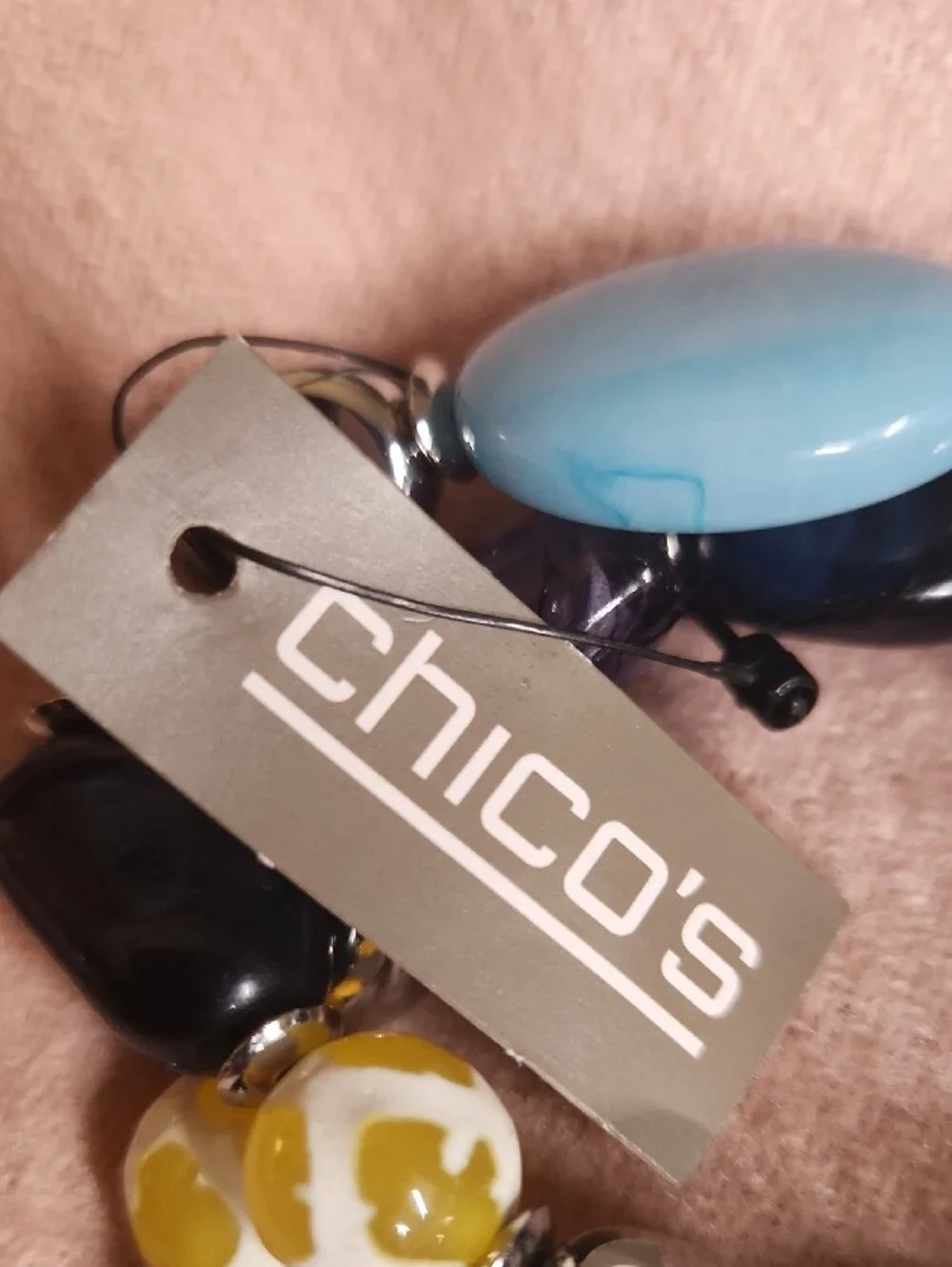 Chico's Blue, Black, Purple and Yellow Beaded Stretch Bracelet